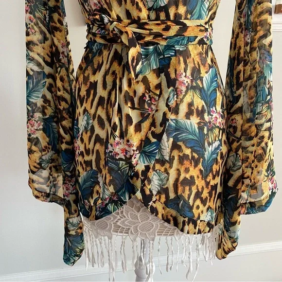 ASOS Chiffon Kimono Wide Sleeves Tie Front Animal Print NWT Sz 0 - Picture 7 of 8